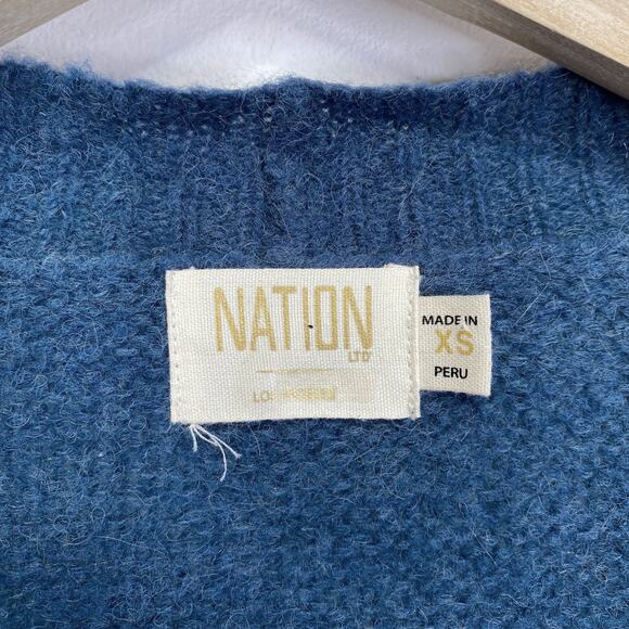 NATION Ltd Alpaca Wool Blend Cardigan Blue Puff Sleeve Sweater Cozy Chic Size XS - Picture 3 of 9